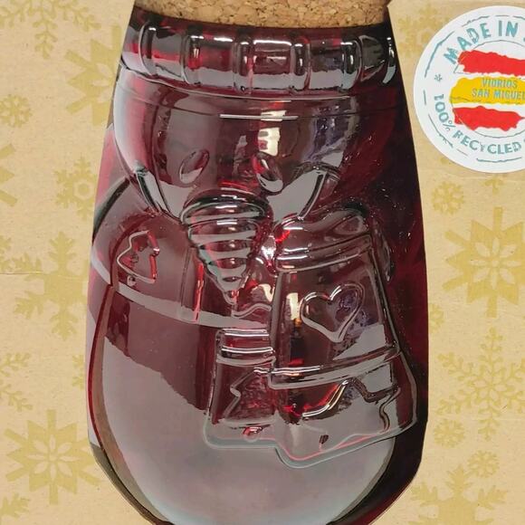 Vidrios San Miguel Red Glass Snowman Jars Set Of 2 New In Box Made In Spain - Picture 2 of 15